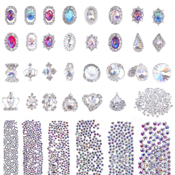 Selizo 3168pcs Rhinestones Nail Crystals Rhinestones with 30pcs Nail Metal Gems Jewels Stones for 3D Nails Art Decoration Nail Art Supplies