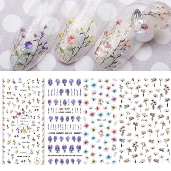 4 sheet Fading Flower Water Decals Ink Painting Nail Transfer Decals Water Color Nail Art Water Seal Water Slide